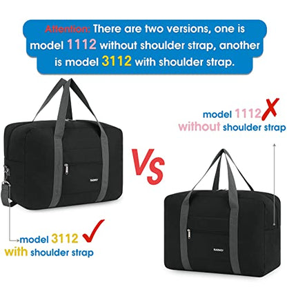 Narwey Personal Item Travel Bag, Foldable Carry on Duffle Bag for Women Men - color: AA-Thick Black