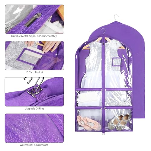 Syeeiex 40 Inch Clear Dance Costume Garment Bag, Purple, 5 Pack - color: Clear Purple, size: 5 Pack