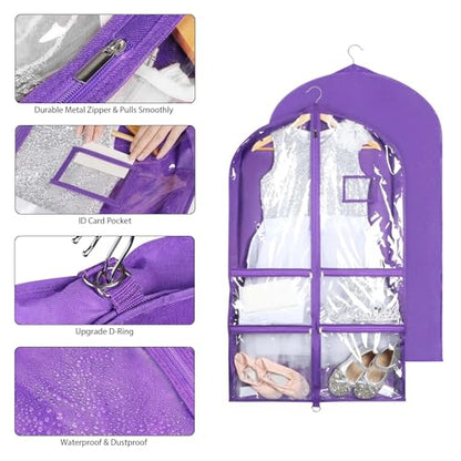 Syeeiex 40 Inch Clear Dance Costume Garment Bag, Purple, 5 Pack - color: Clear Purple, size: 5 Pack