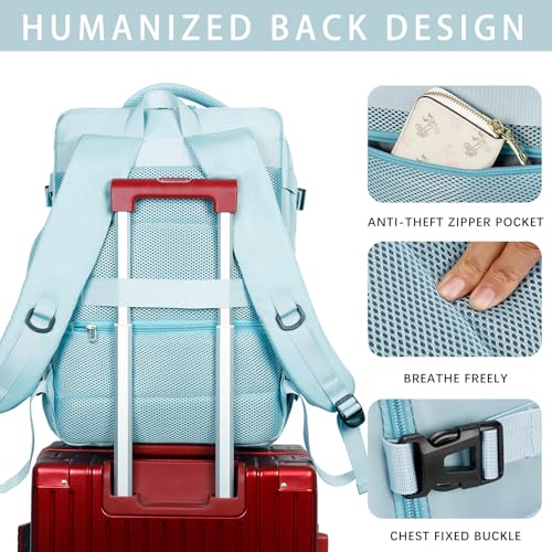SHRRADOO Travel Backpackfor Women Men, with Storage Cosmetic Bag Set 3pcs - color: Light Blue