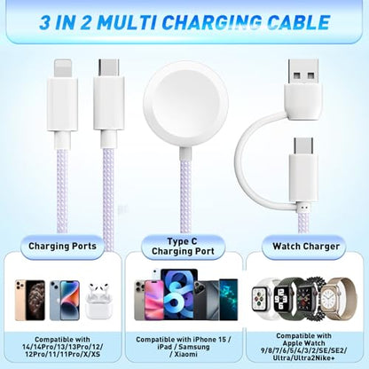 𝐔𝐩𝐠𝐫𝐚𝐝𝐞𝐝 𝐑𝐚𝐩𝐢𝐝 𝐅𝐚𝐬𝐭 Charging USB C Watch Phone Charger 3 in 2 Cable, Compatible with Apple Watch Ultra SE Series 1-11, Universal Travel Multi Devices All in One Cord, 4FT/1.2M-Purple - color: Purple