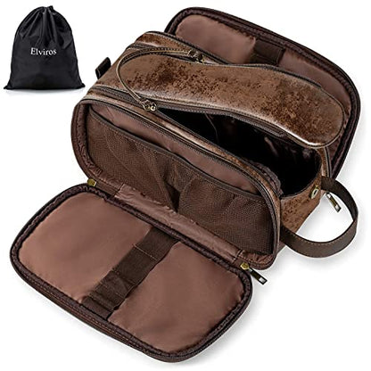 Elviros Toiletry Bag for Men PU Leather Shaving Dopp Kit (Large, Chocolate) - color: Dark Coffee, size: Large (Pack of 1)
