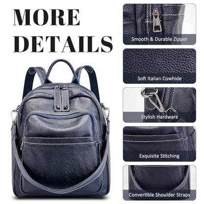 BOYATU Genuine Leather Backpack Purse Women: Convertible Elegant Backpacks - color: 08 Medium-royal Blue