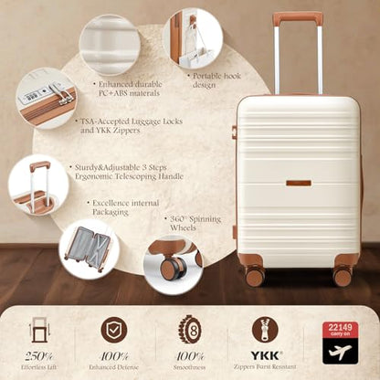Luggage Sets with Spinner Wheels, Lightweight Hardshell Suitcase Set with TSA Lock, Carry On Checked Luggage Set with YKK Zippers (Beige, 7 piece sets（14/18/20/24/28/DB/TB）) - color: Beige, size: 7 piece sets（14/18/20/24/28/DB/TB）