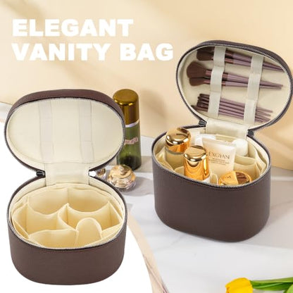 Makeup Bag Vanity Case Cosmetic Bag with Removable Divider Travel Toiletry Bag for Women Portable Make up Box Organizer, Dark Brown - color: Dark Brown