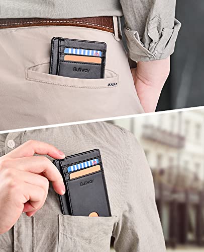 Buffway Slim Minimalist Front Pocket RFID Blocking Leather Wallets for Men and Women - Alaska Brown - color: Alaska Brown