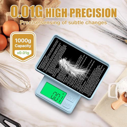 Digital Pocket Scale 1000g/0.01g, Diyife Portable Precision Gram Scale - color: Light Blue