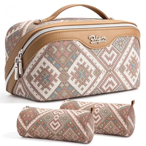 BOYATU Travel Makeup Bag Organizer: Boho Large Capacity Cosmetic Bag Sets - color: 22-Brown