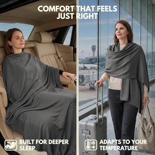Apear 16-in-1 Soft Travel and Airplane Blanket with Bag Viscose from Bamboo - color: Charcoal/Black