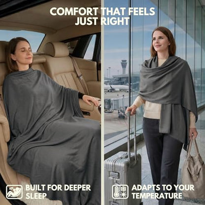 Apear 16-in-1 Soft Travel and Airplane Blanket with Bag Viscose from Bamboo - color: Charcoal/Black