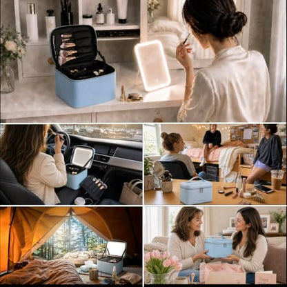 Travel/Daily Makeup Bag/Cosmetic Case with Detachable LED Mirror - color: Sky Blue