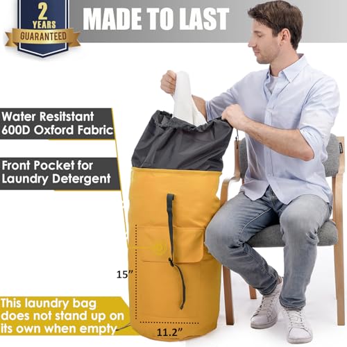Backpack Laundry Bag, 115L Heavy Duty Extra Large College Laundry Backpack, Dirty Clothes Bag with Shoulder Straps, Laundry Hamper Bag with Drawstring Closure for College Dorm, Apartment Gold - color: Gold