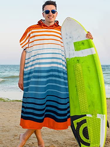 SUN CUBE Surf Poncho Changing Robe with Hood, Wetsuit Changing Hooded Towel - color: Orange Stripe