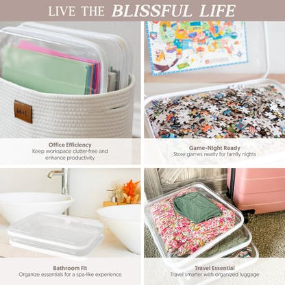 Maple & Lark Bliss Bins - Hard Sided Clear Zipper Case for Storage - Professional-Grade Plastic Clear Zipper Pencil Case, Toiletry Pouch, Travel Organizer, Cosmetic Bag, Toy Storage Bins (2 Pack, L)