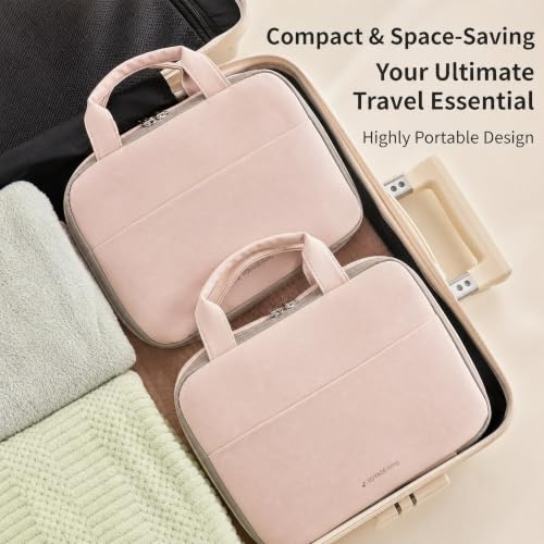 Hanging Toiletry Bag Women, 3-Tier PU Leather Waterproof Travel Case