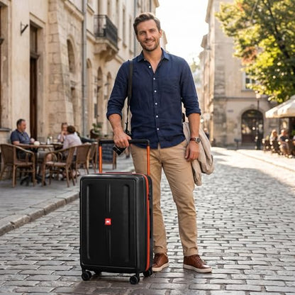 26" Luggage w/TSA LOCK,PC Hardshell Wide Handle Suitcase - color: Black, size: Checked-Medium 26-Inch