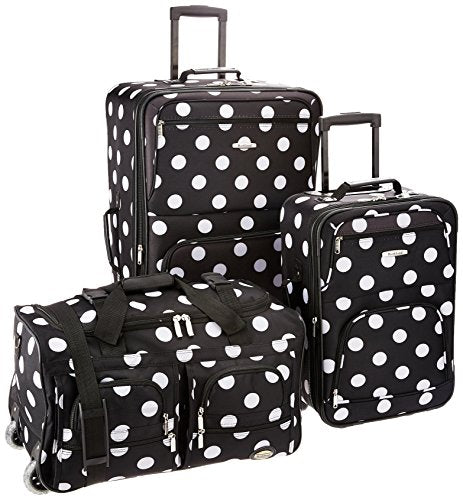 Rockland Vara Softside 3-Piece Upright Luggage Set, Expandable,Black dot, (20/22/28) - color: Black Dot