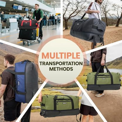 Fanwoli 120L Rolling Duffle Bag with Wheels, Foldable Travel Duffel - color: Green