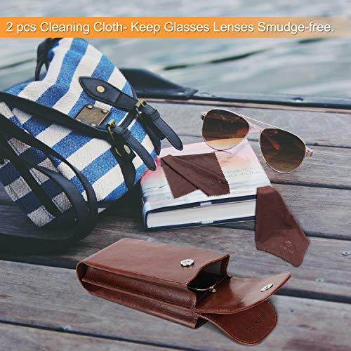 FINTIE Double Glasses Case with Carabiner Hook, Vegan Leather Eyeglass Case - color: Brown