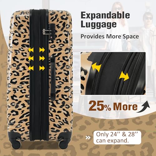 Merax Luggage Sets 3 Piece,Hardside Expandable Suitcase Set 20+24+28 IN - color: Leopard Brown, style: 3-piece Set(20/24/28)