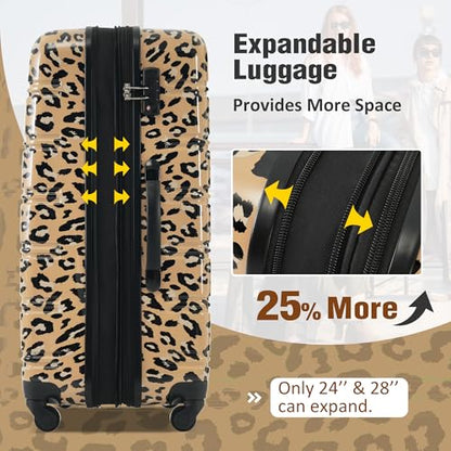 Merax Luggage Sets 3 Piece,Hardside Expandable Suitcase Set 20+24+28 IN - color: Leopard Brown, style: 3-piece Set(20/24/28)