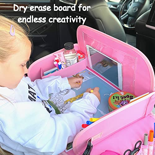 MENZOKE Bundle–2 items Kids Travel Tray with Dry Erase Board & Storage Pocket, Blue & Pink