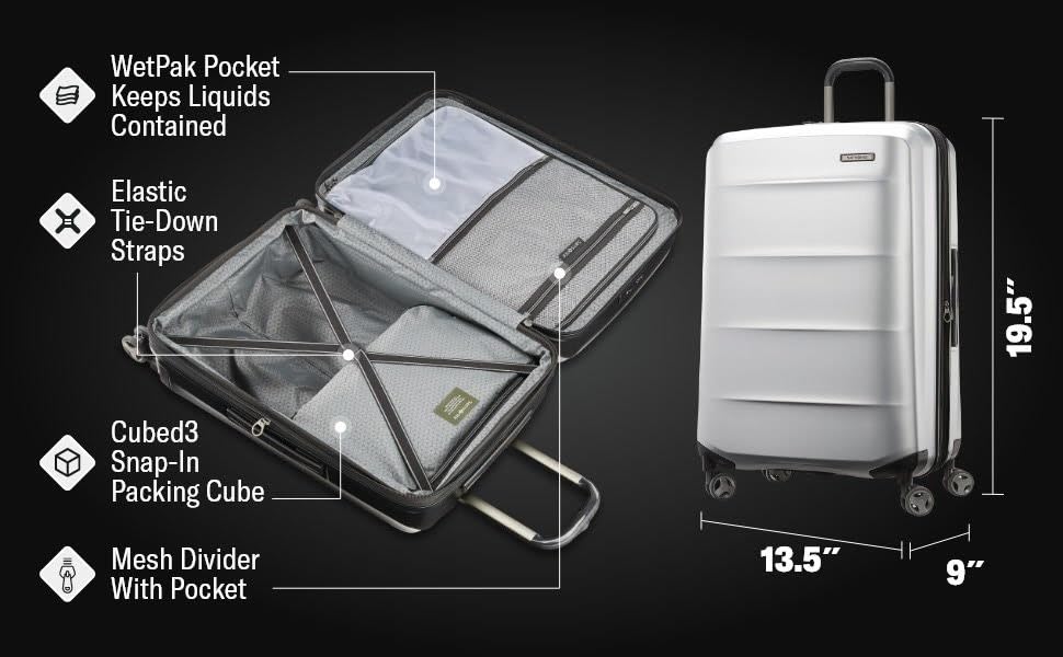 Samsonite Octiv Lightweight Hardshell 20-Inch Carry-On Luggage- Durable & Impact Resistant, 360° Aero Trac Spinner Wheels, Adjustable Telescopic Handle, Expandable Suitcase, TSA Approved Lock - Silver - color: Aluminum Silver, size: Carry-On 20-Inch