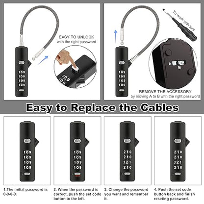 3 Interchangeable Cable Combination Lock, 904EC, Gun-Grey - color: Gun-Grey, size: 904EC-9"/23.6"/47.2"