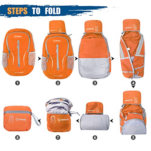 ZOMAKE Lightweight Packable Backpack 25L, Foldable Hiking Daypack - color: Orange a, size: 25L