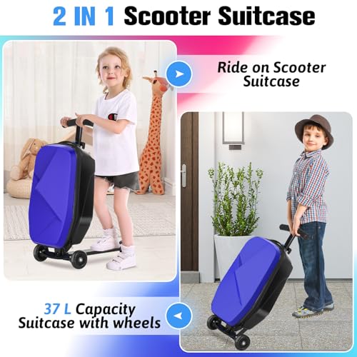 Scooter Luggage for Kids, Ride On Suitcase, Lightweight Foldable Luggage - color: Blue