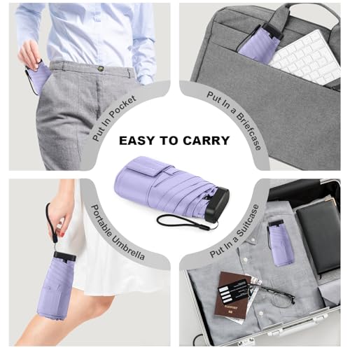 Mini Travel Umbrella Compact for Purse Lightweight Nano Waterproof for Rain - color: 0601.Light Purple