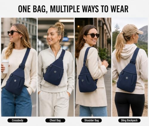 Sling Backpack for Women, Water-Resistant Crossbody Chest Bag for Travel, Work, Gym, Students & Daily Use - color: Ruby Blue