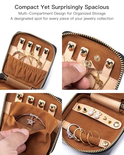 Portable Travel Jewelry Organizer for Rings Earrings Necklaces Bracelets - color: Brown