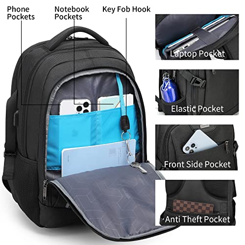 DUSLANG Anti-Theft Laptop Backpack, Black, 15.6-14-13 Inch Laptop Sleeve, USB Charging Port - color: Black