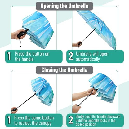 Mr. Pen- Windproof Travel Umbrella, Small Water-Resistant Automatic Folding Umbrella for Rain and Sun, Light, Compact and Portable for Women & Men, Fits Car & Backpack - color: Blue Monstera