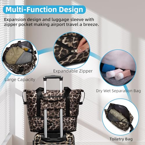 LARVENDER Luggage Sets 6 Piece Expandable Suitcase with Wheels, Cheetah - color: Cheetah 6pcs, size: Family Set