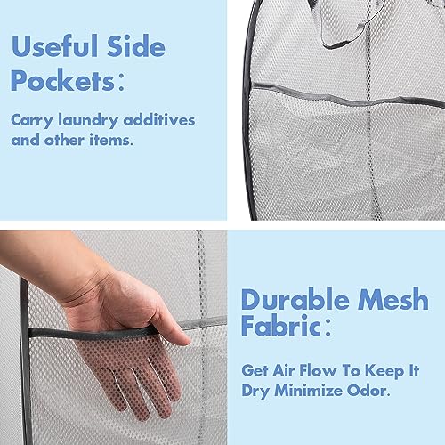 2 Pack Pop Up Laundry Hampers, 70 L Collapsible Foldable Mesh Basket, Gray - color: 2 PCS Gray