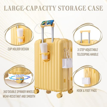 3 Luggage Sets, ABS Hardshell Suitcases Spinner Wheel with Combination Lock - color: Vertical stripes yellow, size: 20/24/28 Inch