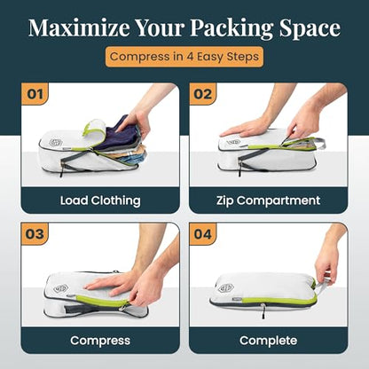 TRIPPED Travel Gear Extra Large Compression Packing Cubes 6-Piece Set - color: White