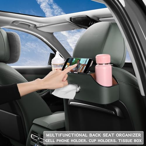 Car Seat Back Organizer with Cup Holders, Tissue Box & Hooks, Emeralds - color: Emeralds