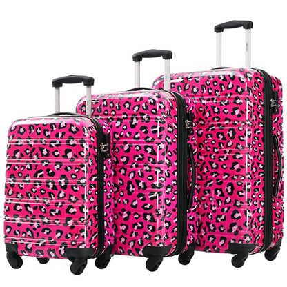 Merax Suitcase Set, Hardshell Luggage Sets 3 Piece with Spinner Wheels - color: Hot Pink Leopard