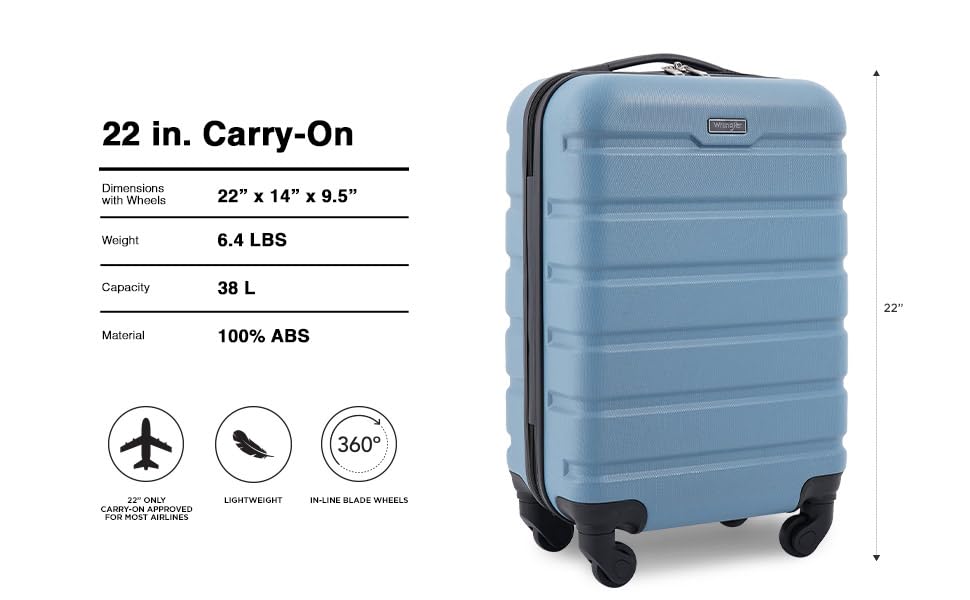 Wrangler Hardside Spinner Luggage, Blue Heaven, Carry-On 20-Inch - color: Blue Heaven