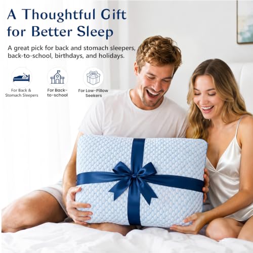 Stomach Sleeping Pillow for Stomach & Back Sleepers,Cooling Gel Thin Memory Foam Pillows for Back Shoulder Neck Pain Relief - Low Profile Ultra Flat Soft Pillow 2.26-Inches - size: Standard