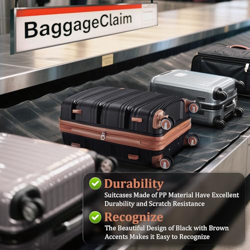 TRAVELEO Luggage Sets 4 Piece Expandable Suitcase Set with TSA Lock - color: Black, size: 4 Piece Set (14in/20in/24in/28in)