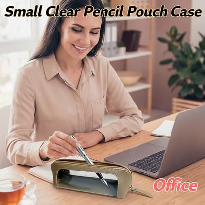 9" Clear Makeup Brush Bag, Small Gold Pencil Case, Multifunctional - color: Gold