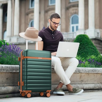 UKEIN Luggage Sets 3 Piece, 24in Checked Luggage With Travel Backpack - color: Green, size: 3 piece set (24inch)