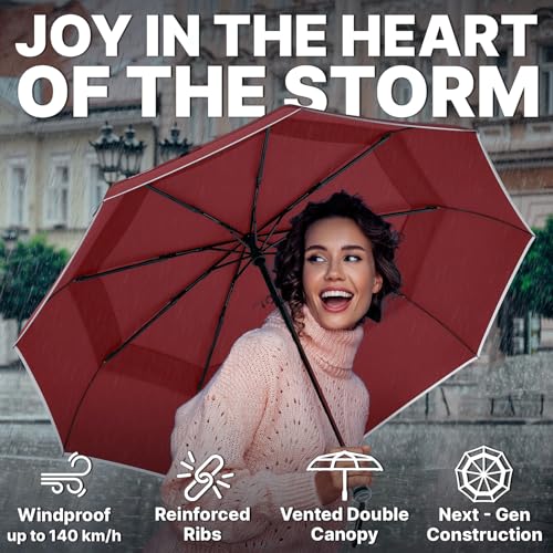 Royal Walk 소형 여행용 우산, 비, 방풍, 소형 및 휴대용, 다크 레드, 클래식 - color: 다크 레드