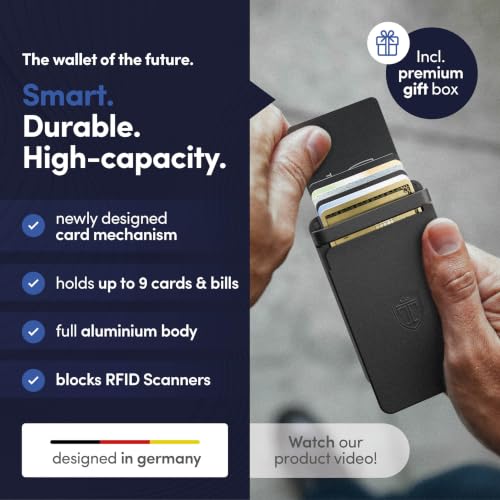 TRAVANDO SLYDE Aluminum Card Holder - RFID Blocking Wallet for Men with Money Clip – Holds Up to 9 Cards – RFID Protected Credit Card Mens Wallet - size: 8-9 Cards