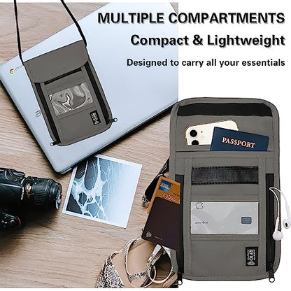 Travel Neck Wallet with RFID Blocking - color: PVC Gray
