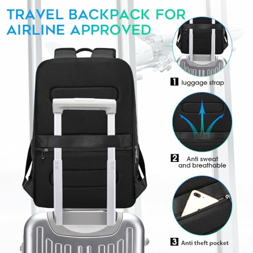 FUTURE AESTHETICS Business Smart Backpack Waterproof for women,men,Fight Approved Durable Backpack suitable as overnight and travel backpack (Black) - color: Black